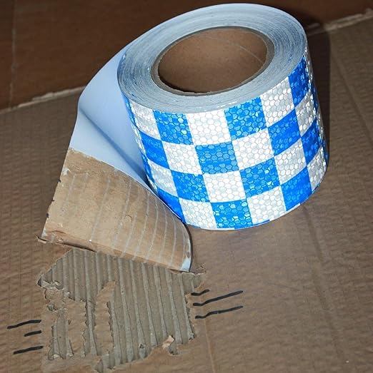 Reflective Tape Blue and White 4 inch X 66 feet, Outdoor Waterproof Hazard Conspicuity Warning Industrial Marking Tape