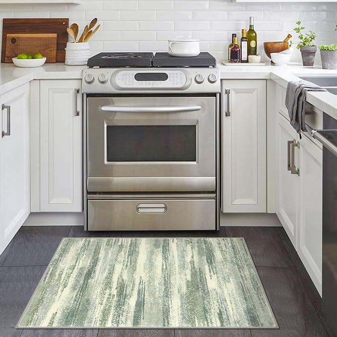 Modern Abstract Entryway Rug Indoor 2x3 Washable Rug Non-Slip Soft Small Area Rug Sage Green Grey Kitchen Mats Thin Print Faux Wool Floor Carpet Throw Rugs for Entrance Bedroom
