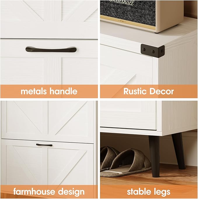 Shoe Cabinet with 3 Flip Drawers,Farmhouse Shoe Organizer Cabinet with Legs for Entryway,Narrow Slim Freestanding Rack Cabinet for Foyer,Hallway,White