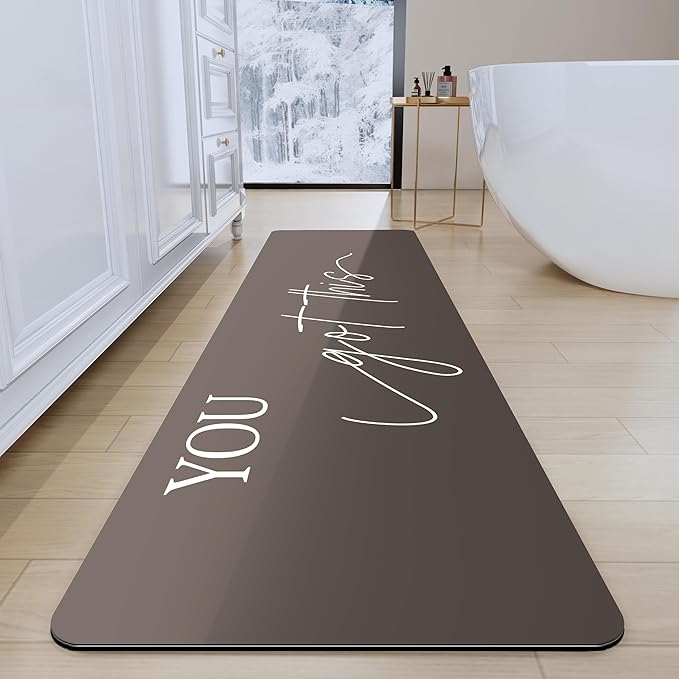Bath Mat - Super Absorbent Non Slip Quick Dry Thin Rubber Mats for Bathroom Floor, Fit Under Door, Shower Rug for Bathtub, Beige