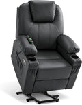 MCombo Power Lift Recliner Chair for Elderly, Lift Chair with Heat and Massage, FSC Certified, USB Ports, Cup Holders, Faux Leather 7141 (Black, Small)