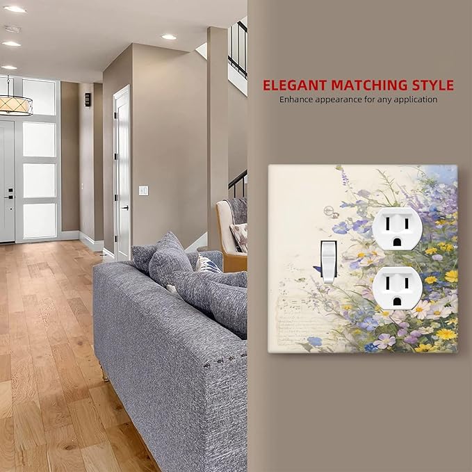 Decorative Outlet Covers Purple Flower Butterfly Yellow Daisy 2 Gang Duplex Light Switch Cover Plate Gfci Wall Plate Plug Switch Plate Covers for Bathroom Decor