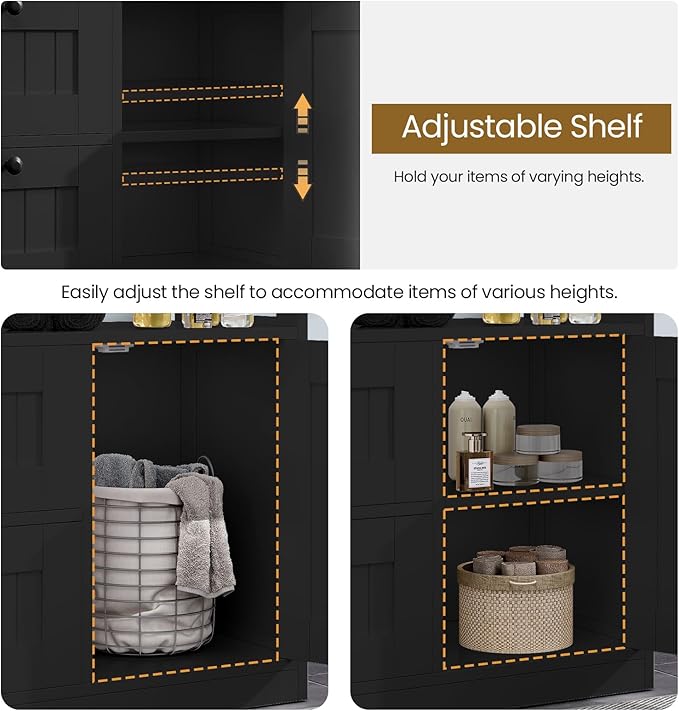 Storage Cabinet, Modern Bathroom Floor Storage Cabinet Organizer with 1 Door and 3 Drawers, Freestanding Cupboard for Kitchen/Living Room Use