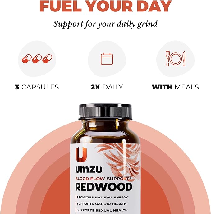 UMZU Redwood Nitric Oxide Booster, 3-Month Supply – Nitric Oxide Supplement with Vitamin C, Garlic & Horse Chestnut – Supports Healthy Circulation, Blood Flow, Energy, Stamina and Daily Vitality