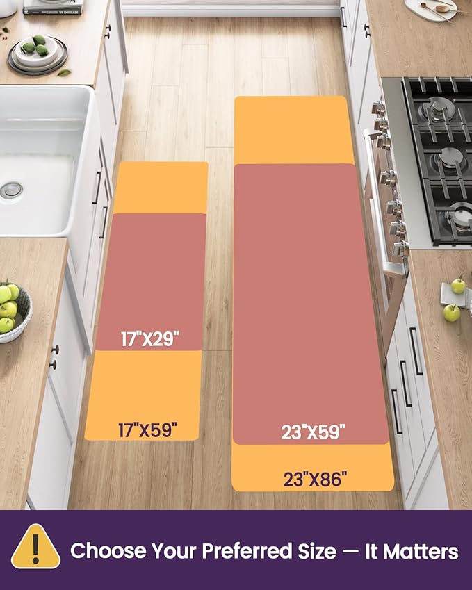DEXI Kitchen Floor Mats Anti Fatigue, 23x86 Large Long Cushioned Vintage Runner Rug Waterproof, Standing Comfort Memory Foam Padded for Front Sink Laundry Office, Beige and Red