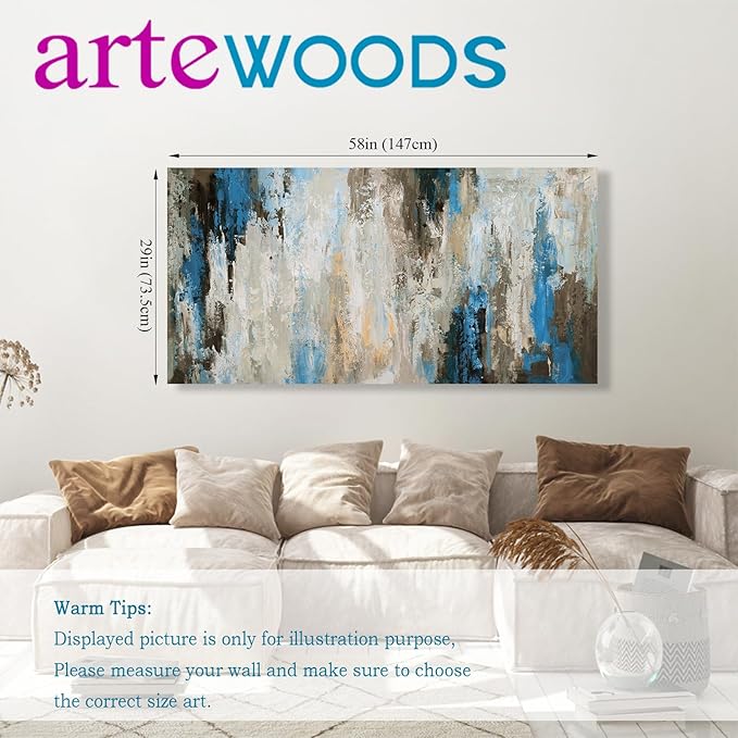 Abstract Canvas Wall Art for Bedroom & Living Room - Modern Grey Wall Paintings & Rustic Canvas Prints - Framed & Ready to Hang - 29" x 58"
