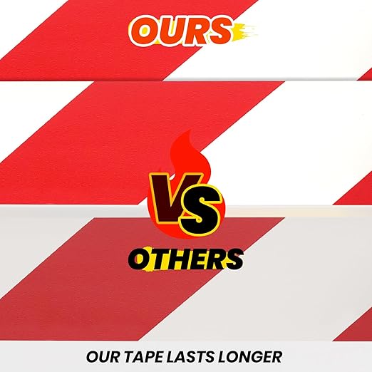 ADHES Red & White Hazard Warning Safety Tape, 2 Inch x 35 Yards x 2 Rolls High Visibility Wear Resistant Floor Marking Caution Tape for Indoor & Outdoor, Gym, Factory, Parking, School and More