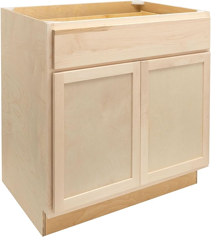 Quicklock RTA (Ready-to-Assemble) | Base Kitchen Cabinets - Shaker Style | Made in America (Raw Maple, 27" Wx34.5 Hx24 D Base)