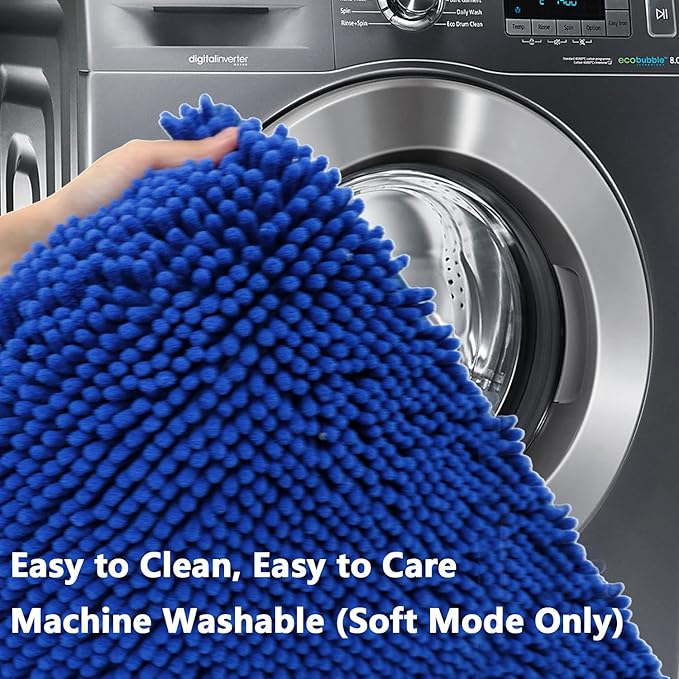 Bathroom Rugs Sets 2 Piece, Extra Soft Chenille Bath Mat Ultra Absorbent Bathroom Rug, Bathroom Mat with Sturdy PVC Non-Slip Bottom, Machine Washable Bath Rugs (20x32 Inch + 16x24 Inch, Royal Blue)