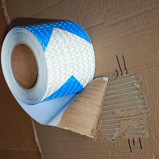Reflective Tape Blue and White 4 inch X 166 feet, Outdoor Waterproof Hazard Conspicuity Safety Industrial Marking Tape