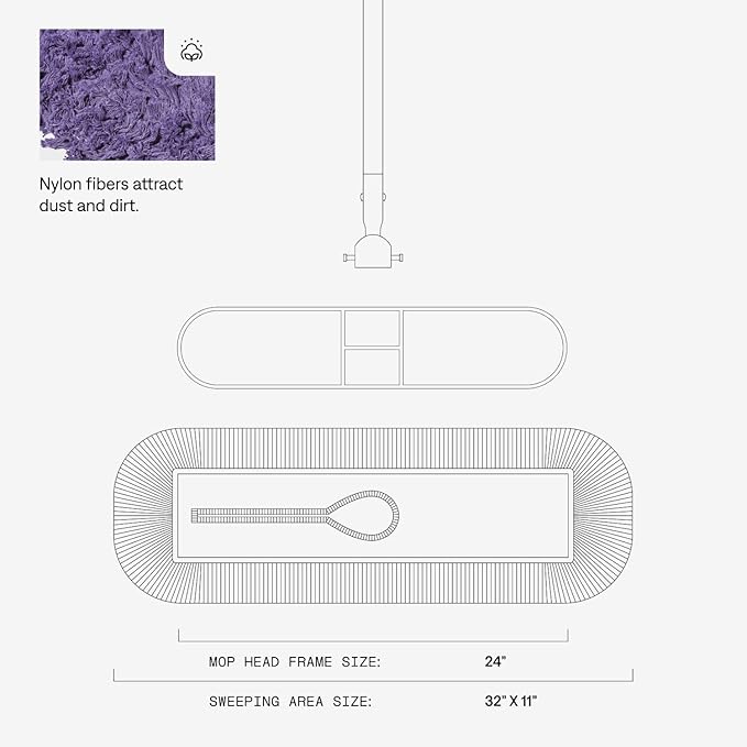 24 Inch Purple Commercial Dust Mop & Floor Sweeper with Extendable Handle – Mop for Hardwood, Tile, and Concrete Floor Cleaning