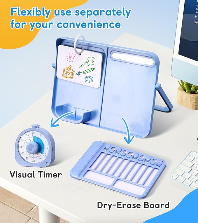 5-in-1 Visual Timer and Schedule Planner for Kids with ADHD & Autism – Learning Materials Bundle, Task Timer with Chore Chart Board for Kids, Sensory Products for Home, School (100+ Cards)