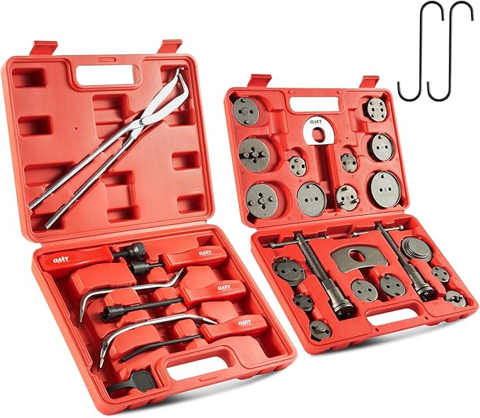 Orion Motor Tech 32pc Dual Brake Tools, 2 in 1 Caliper Compression Tool and Drum Brake Tool Kit, Brake Caliper Tool Kit and Drum Brake Tool with Brake Spring Tool Compressor Pliers Installer Remover