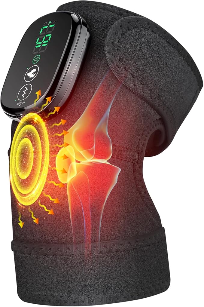YUANBO Cordless Electric Heated Knee Massager, 3-in-1 Heated Knee Massager with Heat for Knee Elbow Shoulder Wrap with 3 Vibration & Heating Modes