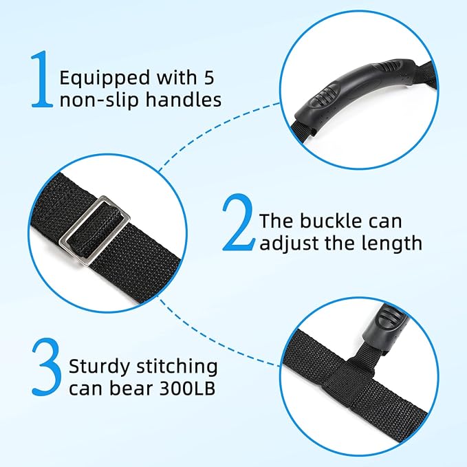 JFMkaer Bed Ladder Assist, Adjustable Bed Ladder Straps with Handles, 6 Handle Bed Ladder Straps Pull Up Assist Device for Elderly Patient Safety and Stability