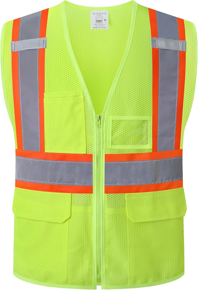 Reflective Safety Vest for Men Women Hi Vis Vest with Pockets High Visibility Vest Mesh Construction Vests Meets ANSI/ISEA Standards (Yellow-33, X-Large)