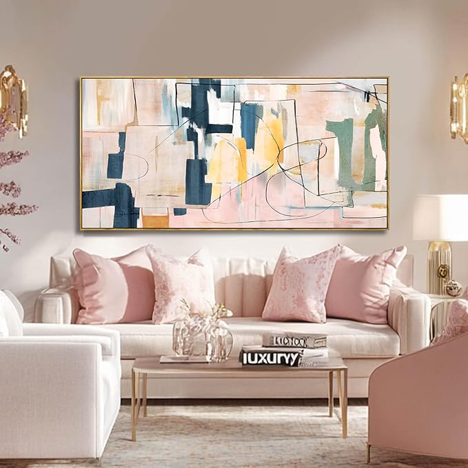 Artexist Pink Abstract Canvas Wall Art 24"x48" Office Decor Framed Wall Decor