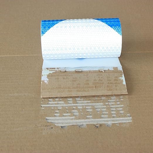 Reflective Tape Blue and White 6 inch X 10 feet, Outdoor Waterproof Hazard Conspicuity Warning Industrial Marking Tape