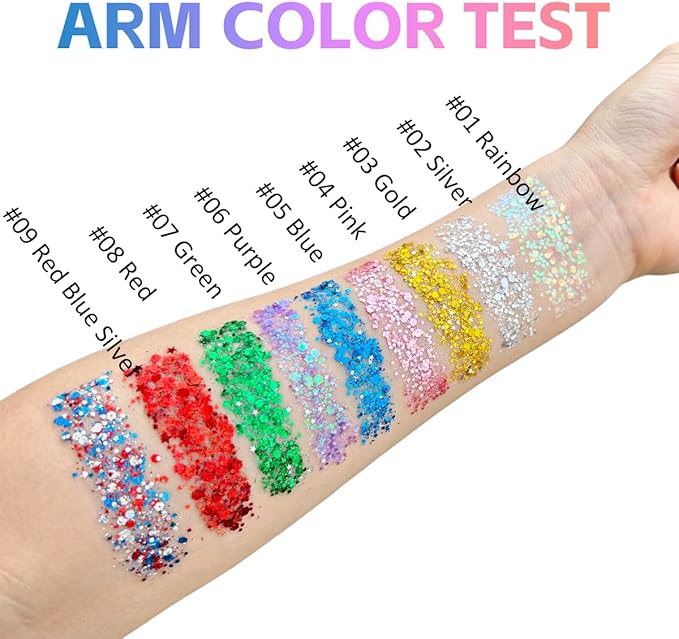 Mysense Silver Body Glitter Stick,Face Hair Glitter Makeup,Sparkling Mermaid Sequins Chunky Glitter Face Paint,Singer Concert Outfit Festival Rave Accessories for Women and Kids