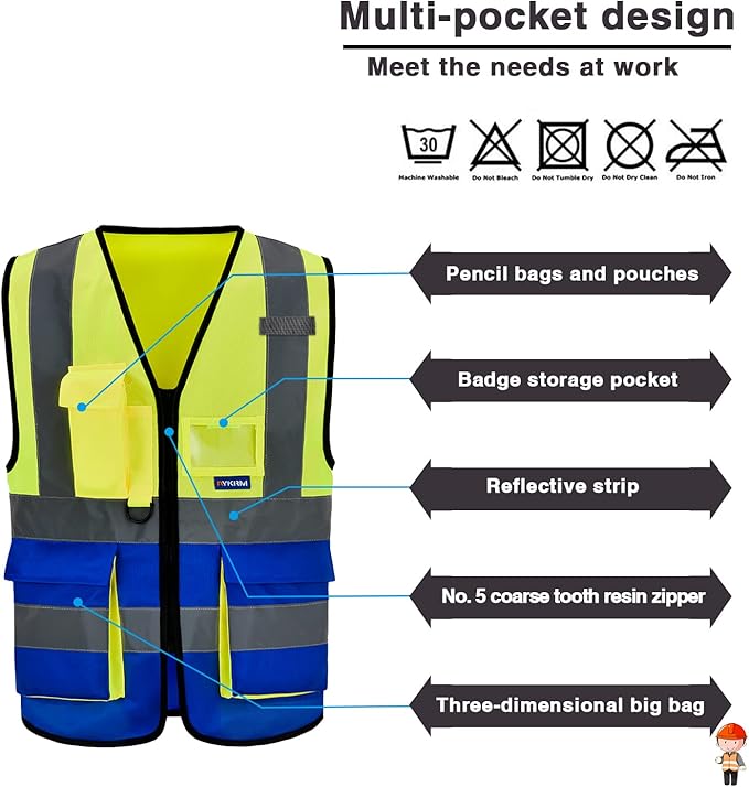 A-SAFETY High Visibility Safety Vest Reflective YELLOW BLUE Working Vest Yellow&Blue Color Mixed, M