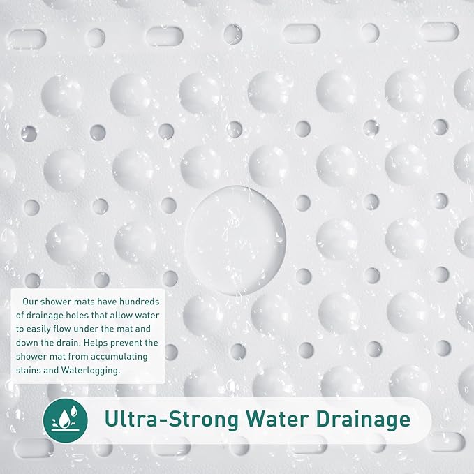Large Square Shower Mat 27 x 27 Inch White, Non Slip Shower Bathtub Mats for Inside Shower With Big Suction Cups Drain Holes, Anti Slip Bathroom Floor Shower Stall Mats, Easy Clean, BPA-Free