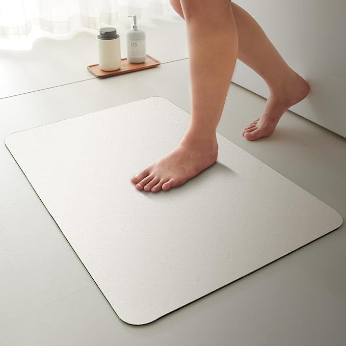 White Bath Mat, Bathroom Rugs Non Slip Washable Thin Absorbent Quick Dry Bath Mat Fits Under Door Bathroom Floor Mat Perfect for Bath, Shower, or Sink 24"x36" White