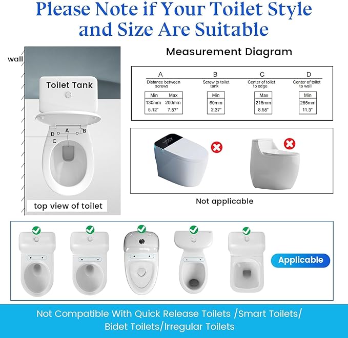 Toilet Safety Rails for Seniors, Adjustable Armrest, Space Saving, Stylish and Durable, Anti Slip and Anti Fall, Suitable for Elderly, Disabled, Pregnant Women with Armrest Toilet Safety Rail