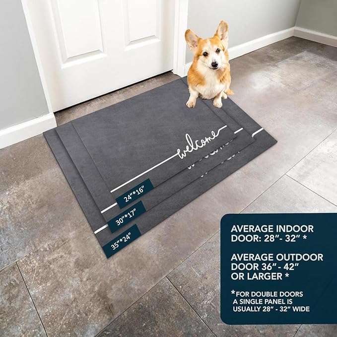 Welcome Mat Indoor, Ultra Thin Door Mat, 1/10 in Thin Door Mats for Inside Entry, Non-Slip, Absorbent, Quick-Dry, Washable, Fit Under Door Entryway Doormat for Entrance, 24"X16", Dark Grey