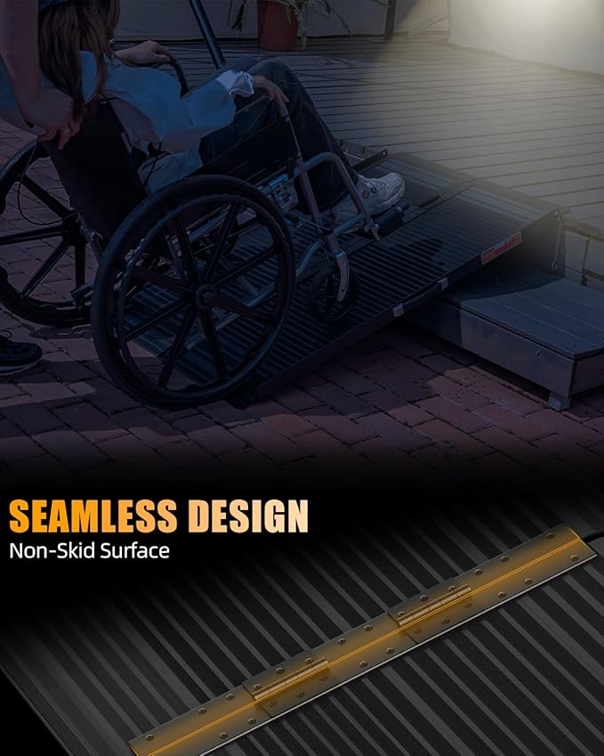VNN Portable Wheelchair Ramp 4FT, Black Seamless Non-Slip Aluminum Ramps for Wheelchairs for Home, Handicap Wheelchair Ramps for Home Steps, Aluminum Loading Dock Plates