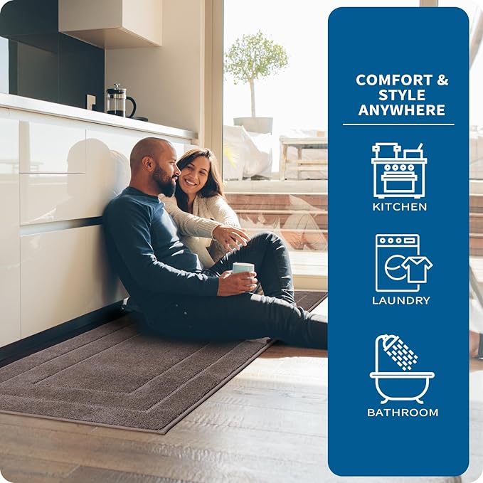 PURRUGS Machine Washable Kitchen Rug 32" x 47", Non-Slip/Skid Kitchen Runner Rugs & Floor Mats, Super Absorbent Soft Standing Mats for Kitchen, Sink & Laundry, Grayish Brown