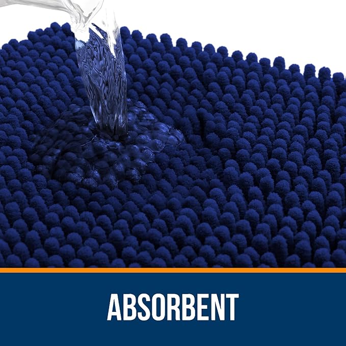 OLANLY Bathroom Rugs 70x24, Extra Soft Absorbent Chenille Bath Rugs, Rubber Backing Quick Dry, Machine Washable Bath Mats for Bathroom Floor, Tub and Shower, Home Decor Accessories, Navy