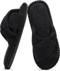 Evshine Fall House Slippers for Women Corduroy Cross Bow Indoor Slippers Open Toe Slip On Bedroom Shoes with Memory Foam