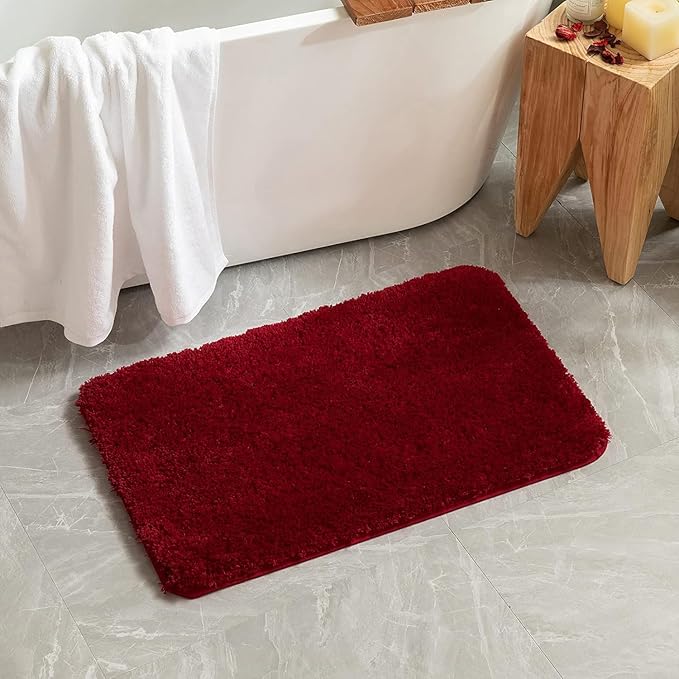 MIULEE Christmas Red Absorbent Bathroom Rugs, Soft Large Bath Mats Non-Slip and Quick-Drying for Bathroom Floor Bathtub Showers, Machine Washable Carpet (24 x 36 Inches)
