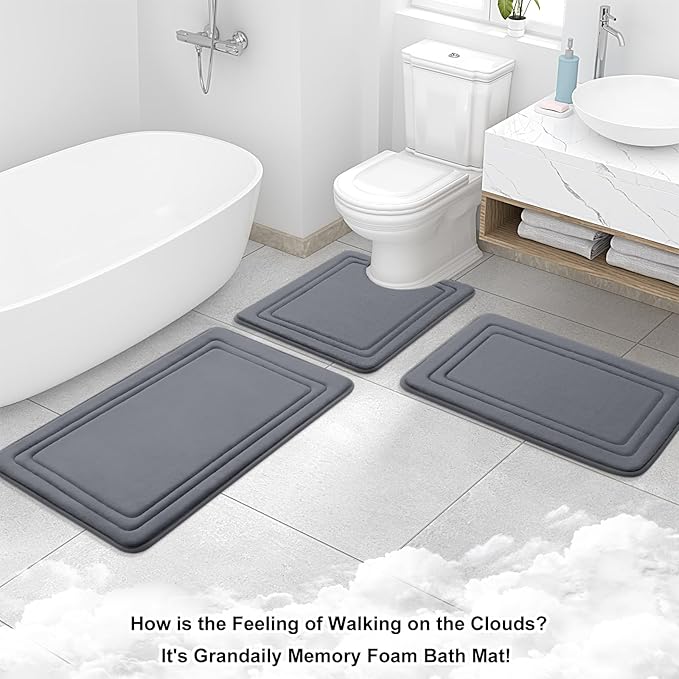 Grandaily Memory Foam Bath Mat Rug 59x24, Ultra Soft, Non-Slip and Absorbent Bathroom Rugs, Machine Wash Dry, Comfortable Bath Carpet for Bathroom Floor, Tub and Shower, Dark Grey