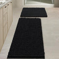 BOANKODU Bathroom Rugs Sets 2 Piece，47X16+16X24Inch，Absorbent Non-Slip Very Soft Chenille Mat,Machine Washable （Black）