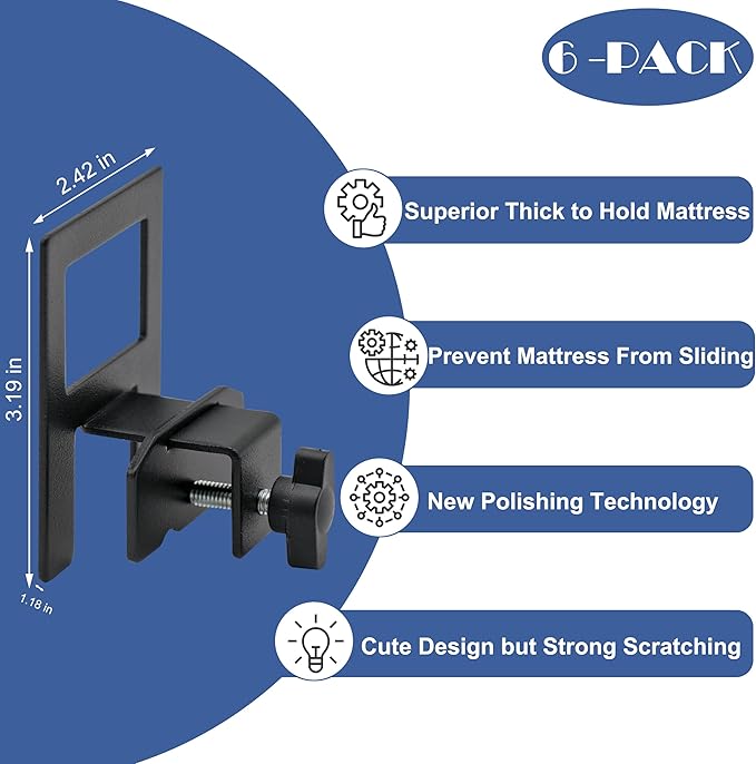 Mattress Slide Stopper to Keep Mattress from Sliding Extra Thick Mattress Holder for Metal Bed Frame 6 Pcs Mattress Retainer Bar for Twin Full King Queen Bed Frame