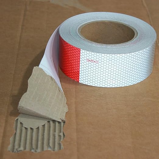 Red and White Reflective Tape 2 inch X 185 feet, Outdoor Waterproof Hazard Conspicuity Warning Industrial Marking Tape