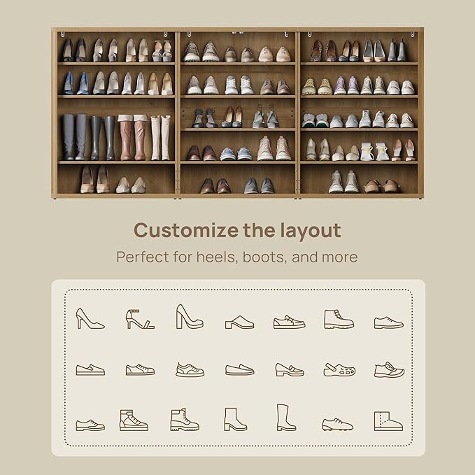 SICOTAS Rattan Shoe Storage Cabinet - Modular Shoe Cabinets with Door Tall Large Shoe Cabinet Storage for Entryway - 96.8" Wide Modular Cabinet for Hallway, Living Room