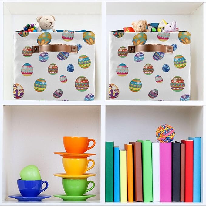 Easter Storage Basket Cube Storage Bins Organizer Bag Collapsible Closet Shelf Baskets with handle for Cloth Book 14.2×10.2×8.3 IN