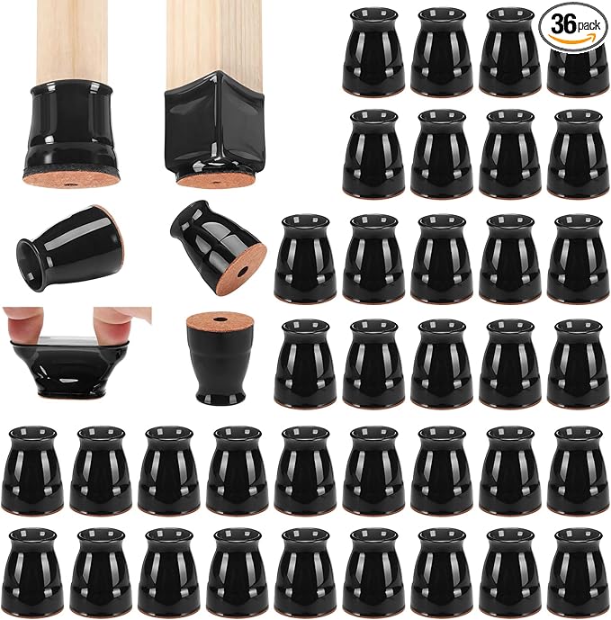 CHUNZEXI 36 Pack Extra Small Chair Leg Floor Protectors for Hardwood Floors, Silicone Felt Covers Pads Caps, Protect Wood Furniture Feet Floors Noise Reduce and Scratch (Universal X-Small & Black)