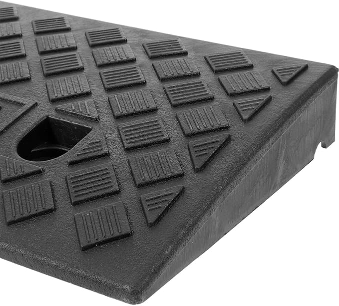 Portable Wheelchair Threshold Ramp 50X17X5Cm Black Plastic Anti-Slip Doorway Ramp for Steps Curbs Garage Use Mobility Aid