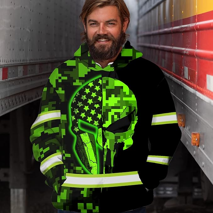 US Flag High Visibility Hoodie for Men Reflective Hoodie Safety Workwear for Worker Runner Patriotic ACC02