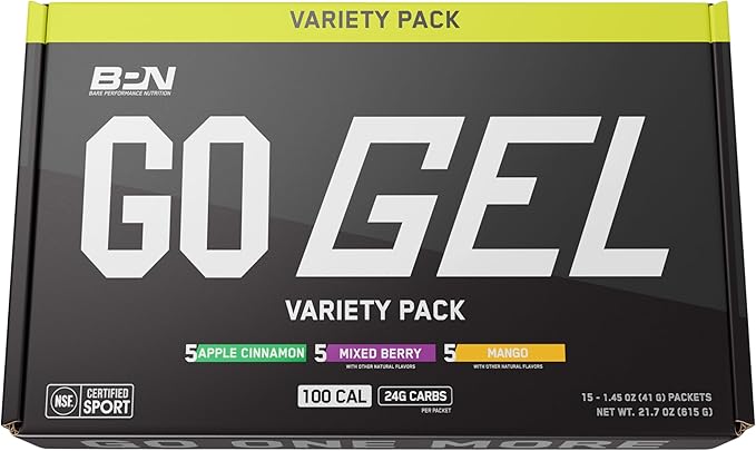 BARE PERFORMANCE NUTRITION, BPN Go Gel Endurance, 24g of Carbohydrates & 100 Calories per Pack, Vegan + Gluten Free Running Gel, 15 Single-Serving Variety Pack