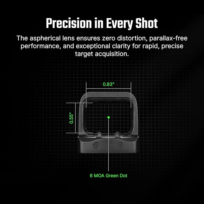 OSIGHT SE 6 MOA Green Dot Enclosed Micro Sight with RMSc/K Footprint, Parallax-Free Durable Optic for Subcompact Setups