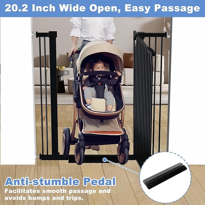 40.5" Extra Tall Baby Gate No Drill, 54.7"-60.2" Extra Wide Dog Pet Gate Indoor Outdoor, Safety Child Toddler Gate, Metal Tension Auto Close No Climb Fence Pet Cat Gate for Stairs, Black