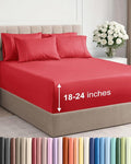 Extra Deep Cal King Sheet Set - 6 Piece Breathable & Cooling Sheets - Hotel Luxury Bed Sheets Set - Easy & Secure Fit - Soft, Wrinkle Free & Comfy Sheets Set - Red Sheet Set with Extra Deep Pockets