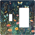 Outlet Covers Boho Vintage Floral Flower Butterfly 1 Toggle 1 Rocker Combination Decorative Wall Plate Electrical Switch Plates Light Switch Cover Plate for Bedroom Home Decor