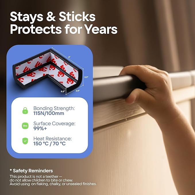 Baby Proof Corners & 15ft Edges with Furniture Corner & Edge Safety Bumpers, Impact-Absorbent Bumper & 4 Foam Corner Protectors, Cushy, Thick, Odorless Table Edge Protectors for Baby, Child | Black