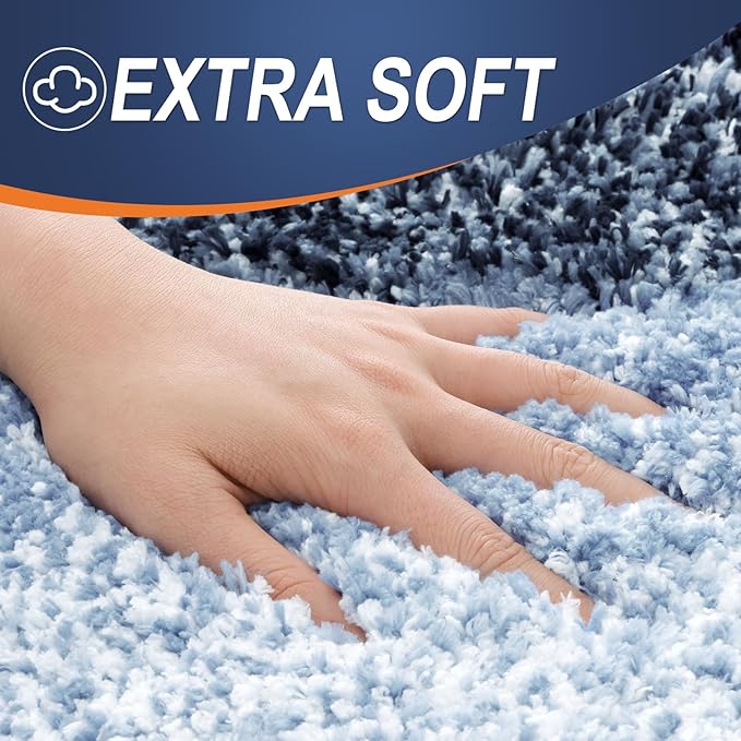 OLANLY Bathroom Rug Set 2 Piece, Soft Absorbent Microfiber Bath Rug Set, Non-Slip, Machine Wash Dry, Plush Shaggy Bath Mats for Bathroom (47"x20"+24"x16", Dark Blue)