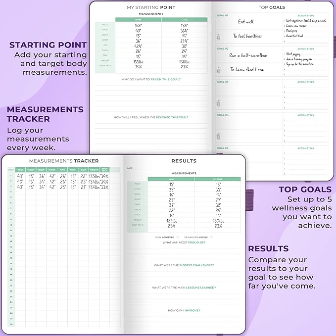 Clever Fox Fitness and Food Journal Premium – Guided Daily Workout, Meal & Weight Loss Tracker for Women & Men – Exercise Diet Planner (Purple)
